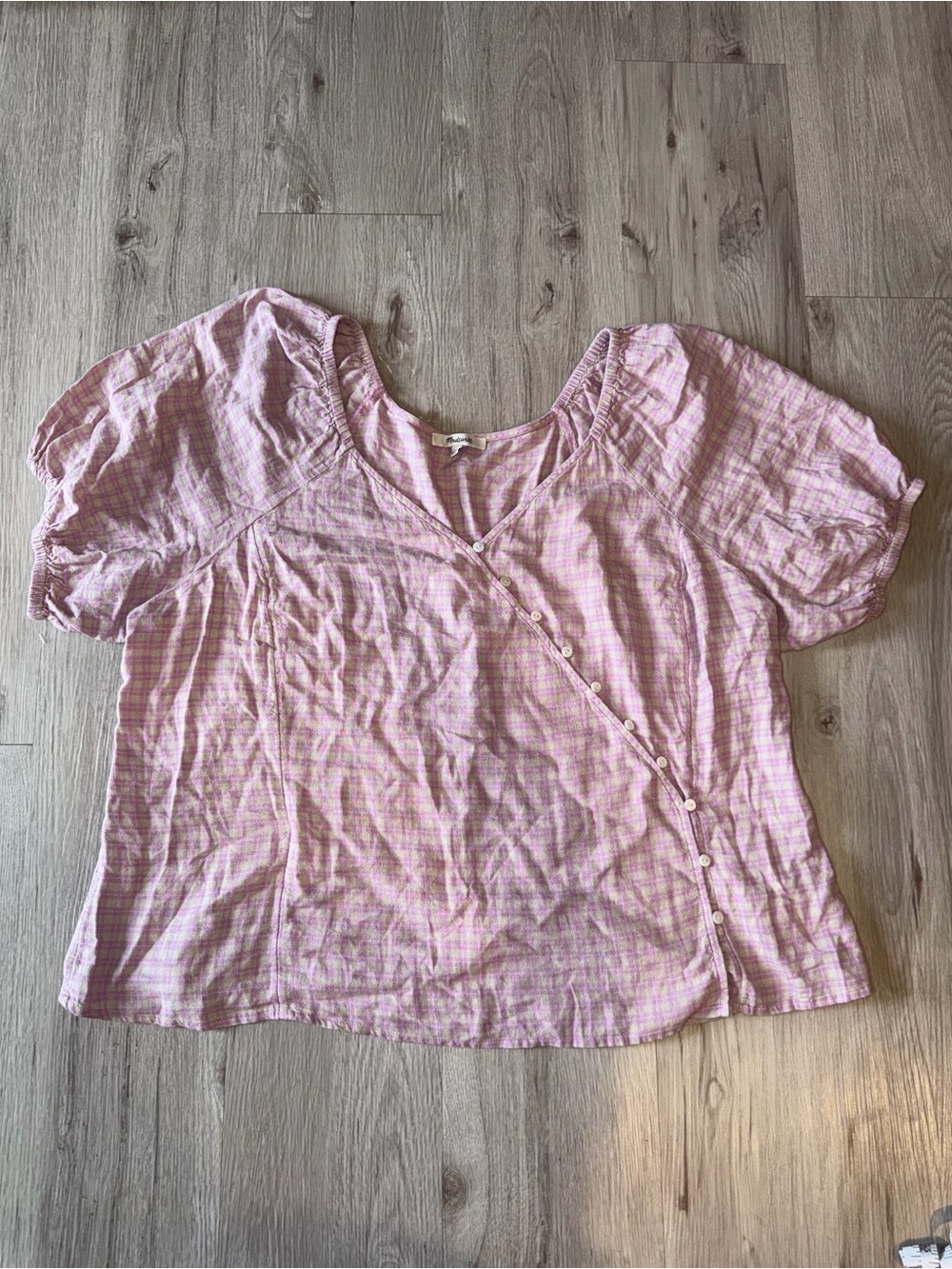Madewell Women's Pink Button-Accent Short Sleeve Top